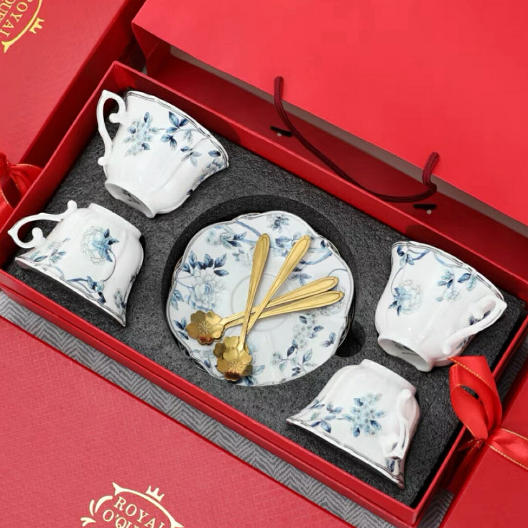 A039402花柄ティー・コーヒーカップセット カップ＆ソーサー4客セット 陶磁器ティーセット