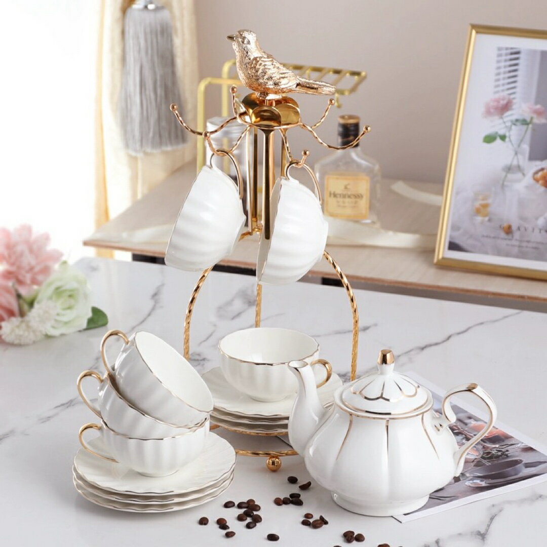 Standing Lights - A039436西洋調ティーカップ セット 陶器 高級感 カップ＆ソーサー 6客コーヒーカップ