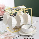 A039439西洋調ティーカップ セット 陶器 高級感 カップ&ソーサー 6客コーヒーカップ
