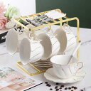 A039440西洋調ティーカップ セット 陶器 高級感 カップ&ソーサー 6客コーヒーカップ