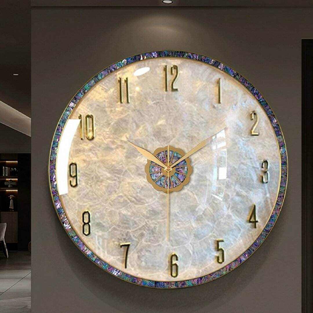 高級壁掛け時計 かけ時計 北欧インテリア ガラス掛け時計 貝入れ 部屋飾り