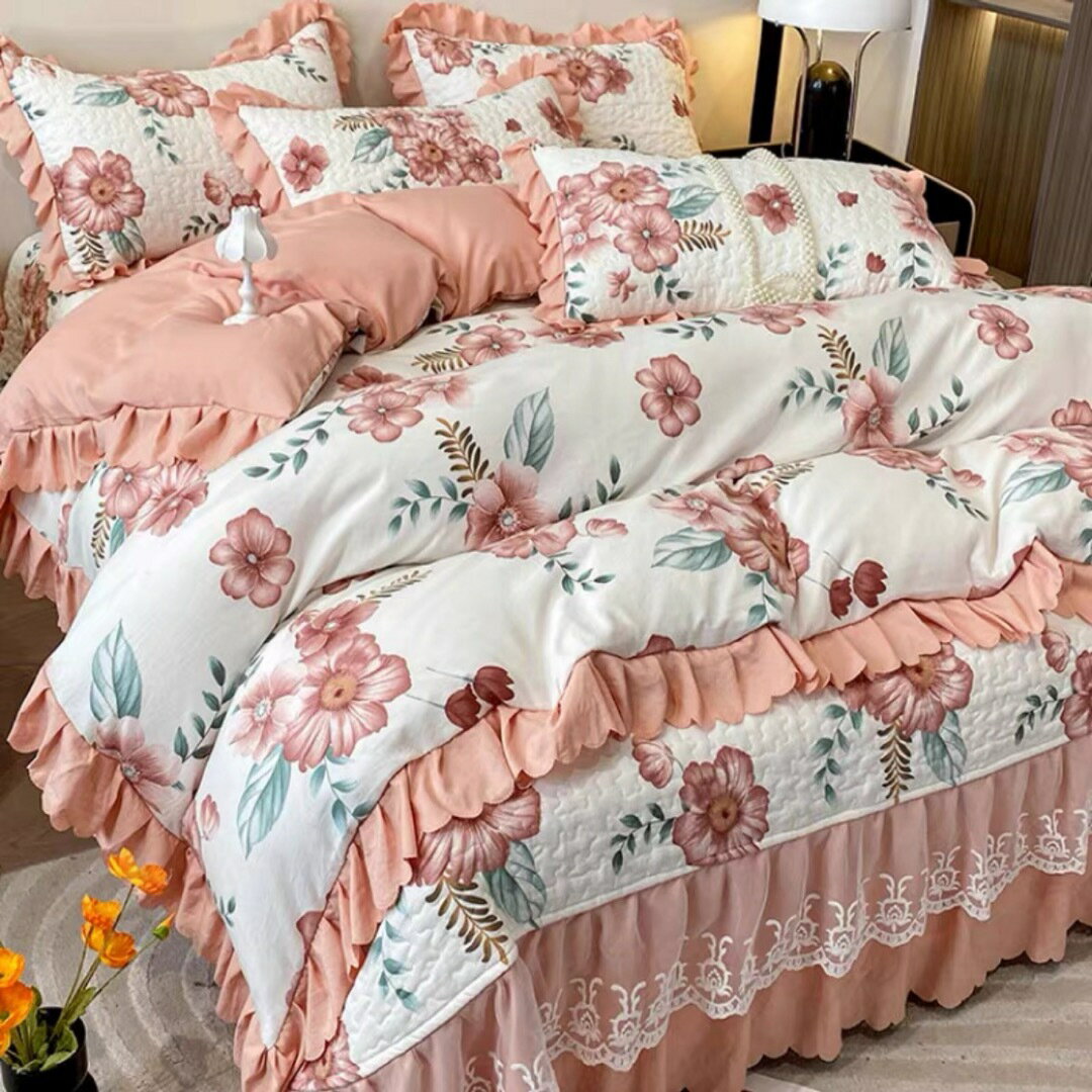 A039573ベッド用品4点セット掛け布団カバー 枕カバー ベッドパッド ワイドダブルサイズ