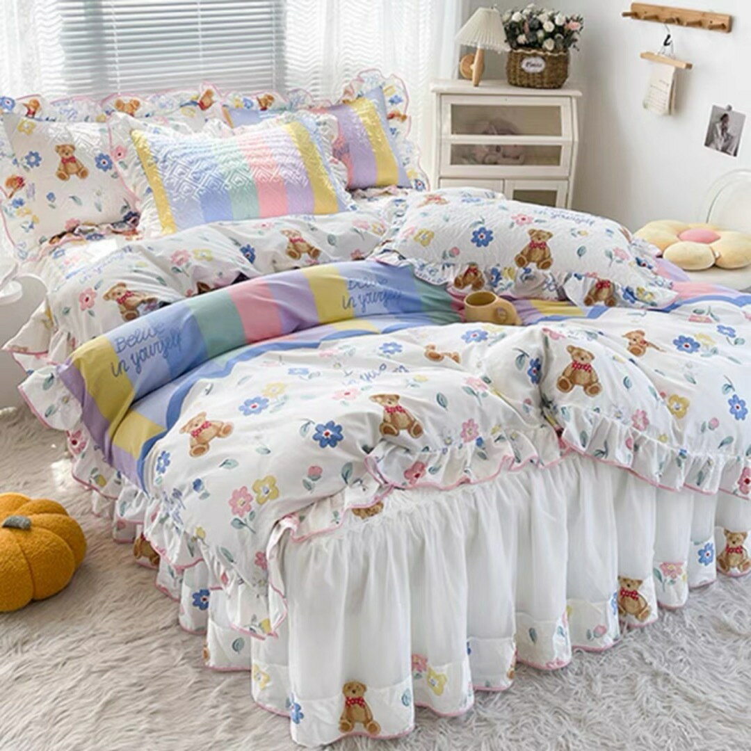 A039580ベッド用品4点セット掛け布団カバー 枕カバー ベッドパッド ワイドダブルサイズ