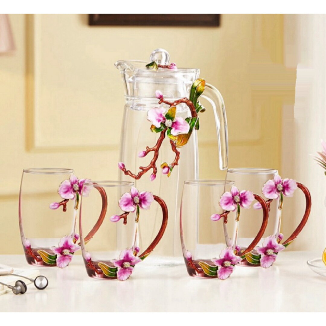 Standing Lights - A039596花柄ガラス製 ティーカップ セット 食器 コーヒーカップ 豪華カップセット 高級