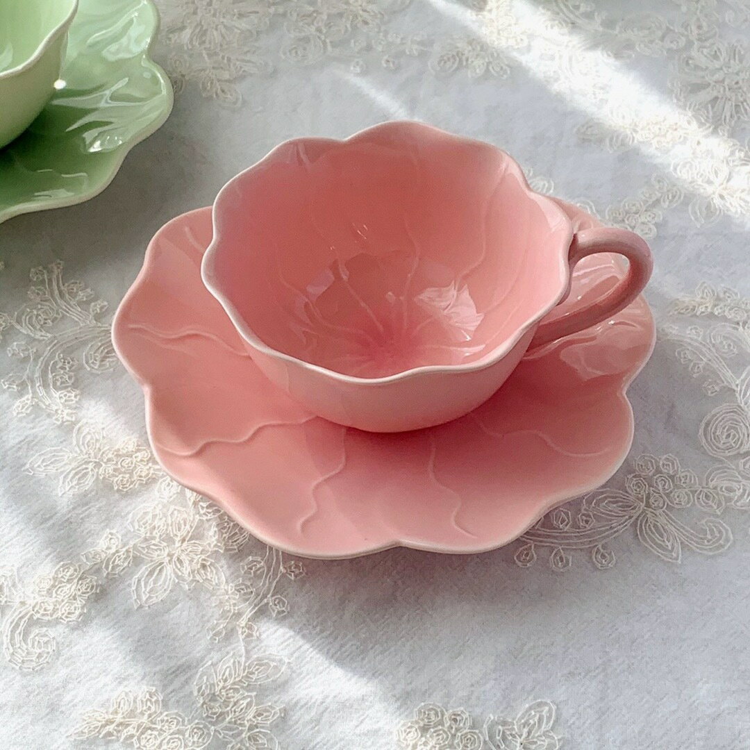 A039604花柄ティー・コーヒーカップセット カップ＆ソーサー2客セット ．陶器ティーセット