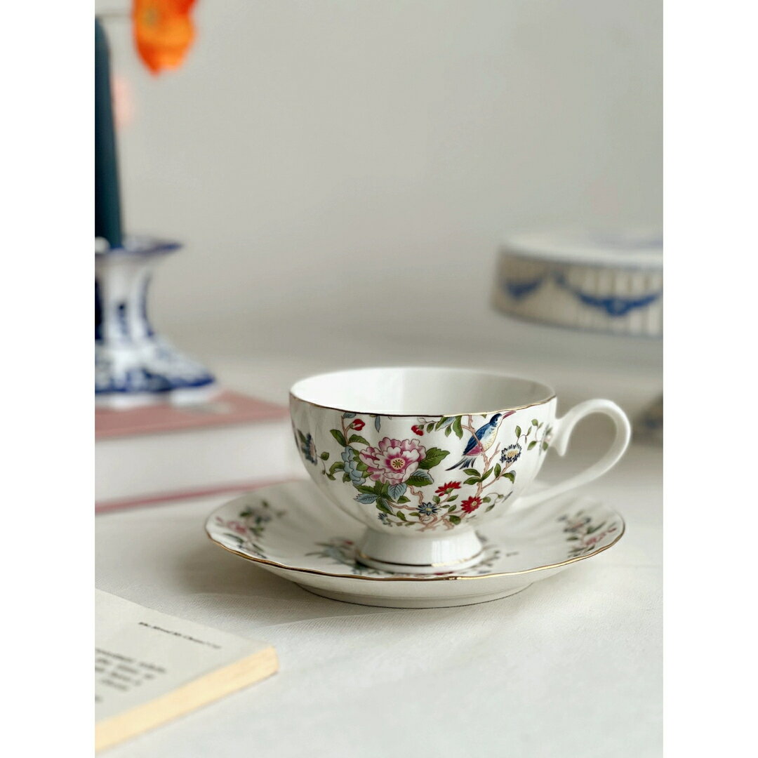 A039622花柄ティー・コーヒーカップセット カップ＆ソーサー2客セット ．陶器ティ...