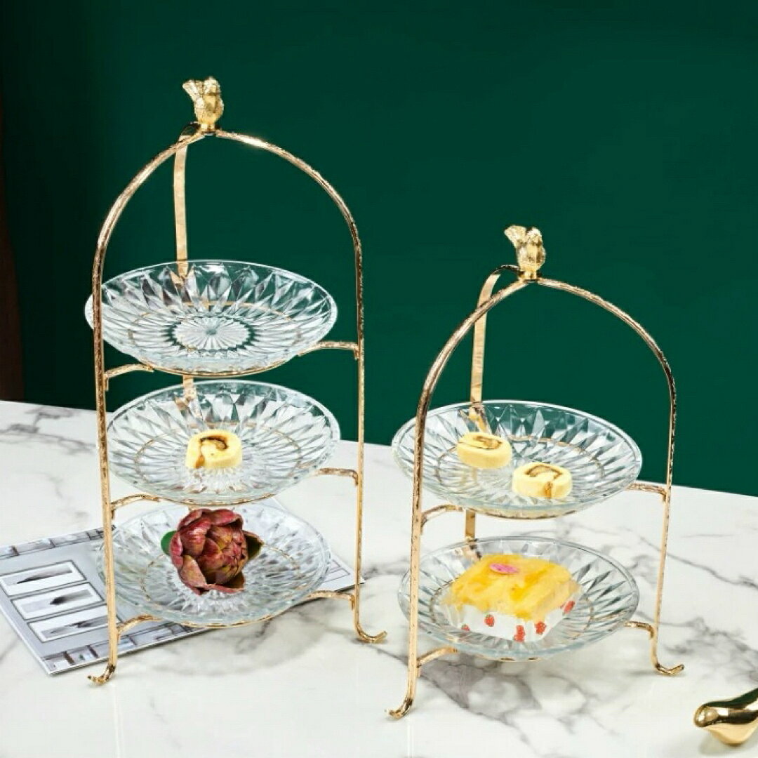 A033564ケーキスタンド プレート 2段.アフタヌーンティー フルーツ ガラス トレー皿 [2]