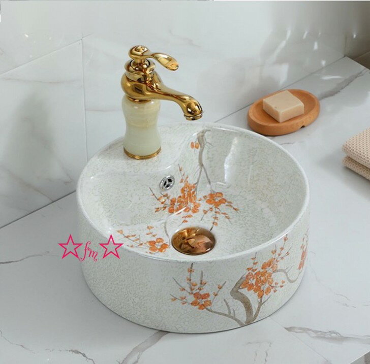 Rakuten - A036175高級洗面台 洗面ボウルセット 洗面ボール 陶器 手水鉢 手洗器 手洗い鉢 洗面器 蛇口 排水金具付き