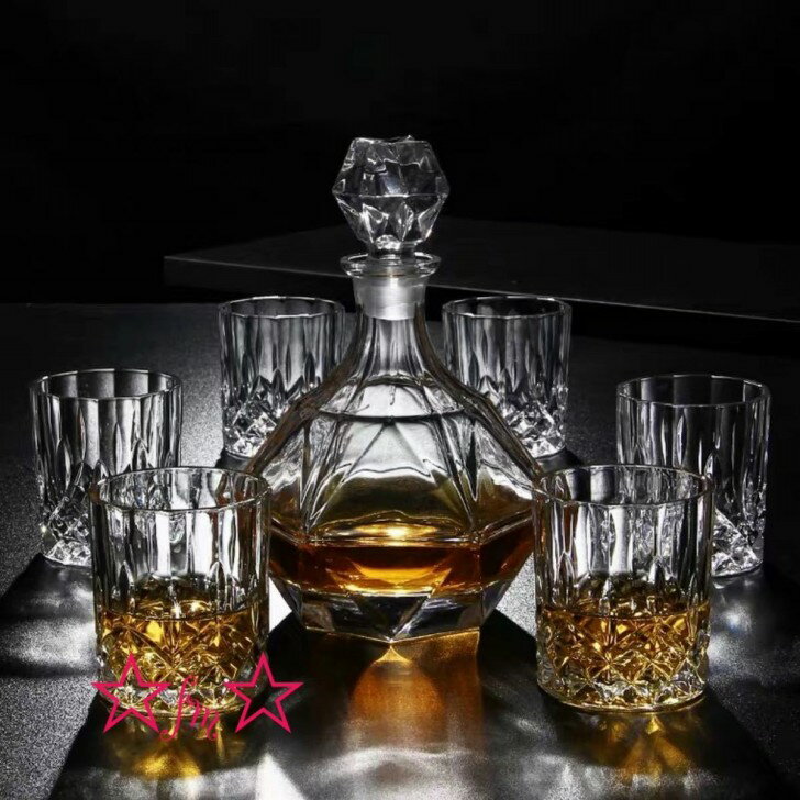 A054122高級デカンタとグラスセット ガラス食器 ウイスキーグラスロックグラス 7点セット