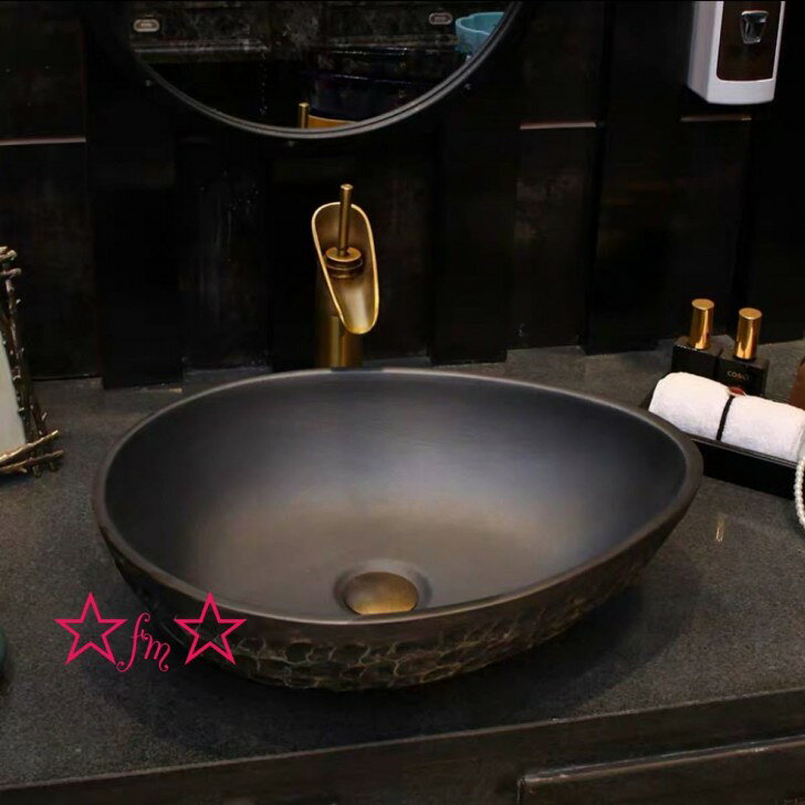 A028780高級洗面台 洗面ボウルセット 洗面ボール 陶器 手水鉢 ．手洗器 手洗い鉢 洗面器 蛇口 排水金具付き