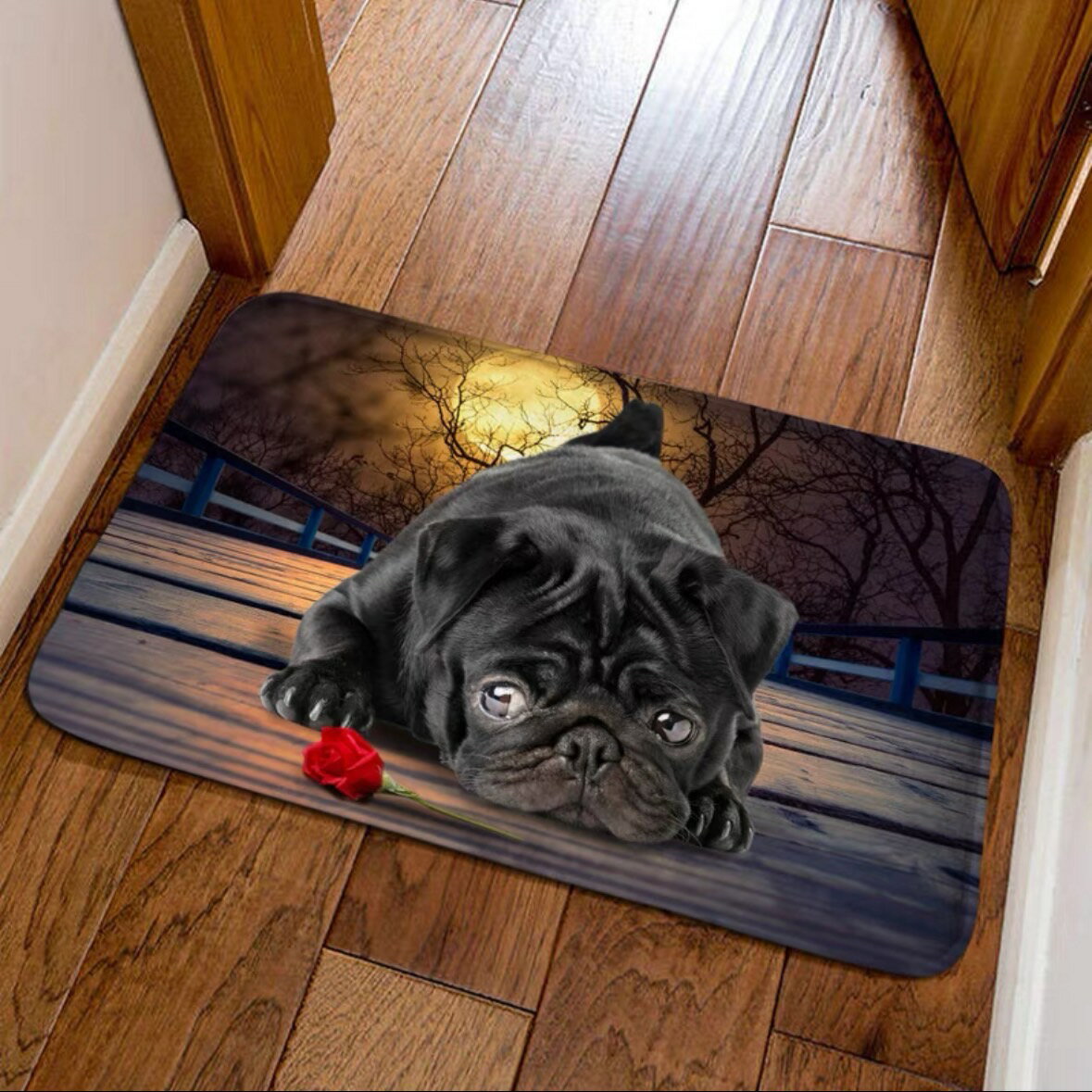 Carpet - A029581パグタイプ☆ラグマット リビング．玄関マット．カーペット．お風呂マット 犬柄 60x90 パグ雑貨