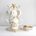A036776ティー・コーヒーカップセット カップ&ソーサー6客セット 陶磁器ティーセット花柄