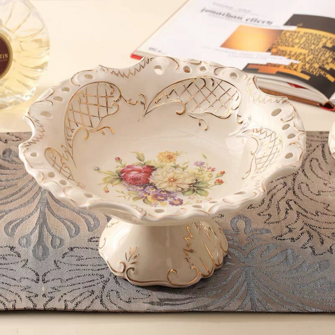 高級果物皿　盛り皿 お菓子皿、フルーツプレート 花柄豪華〜果物カゴ お菓子鉢