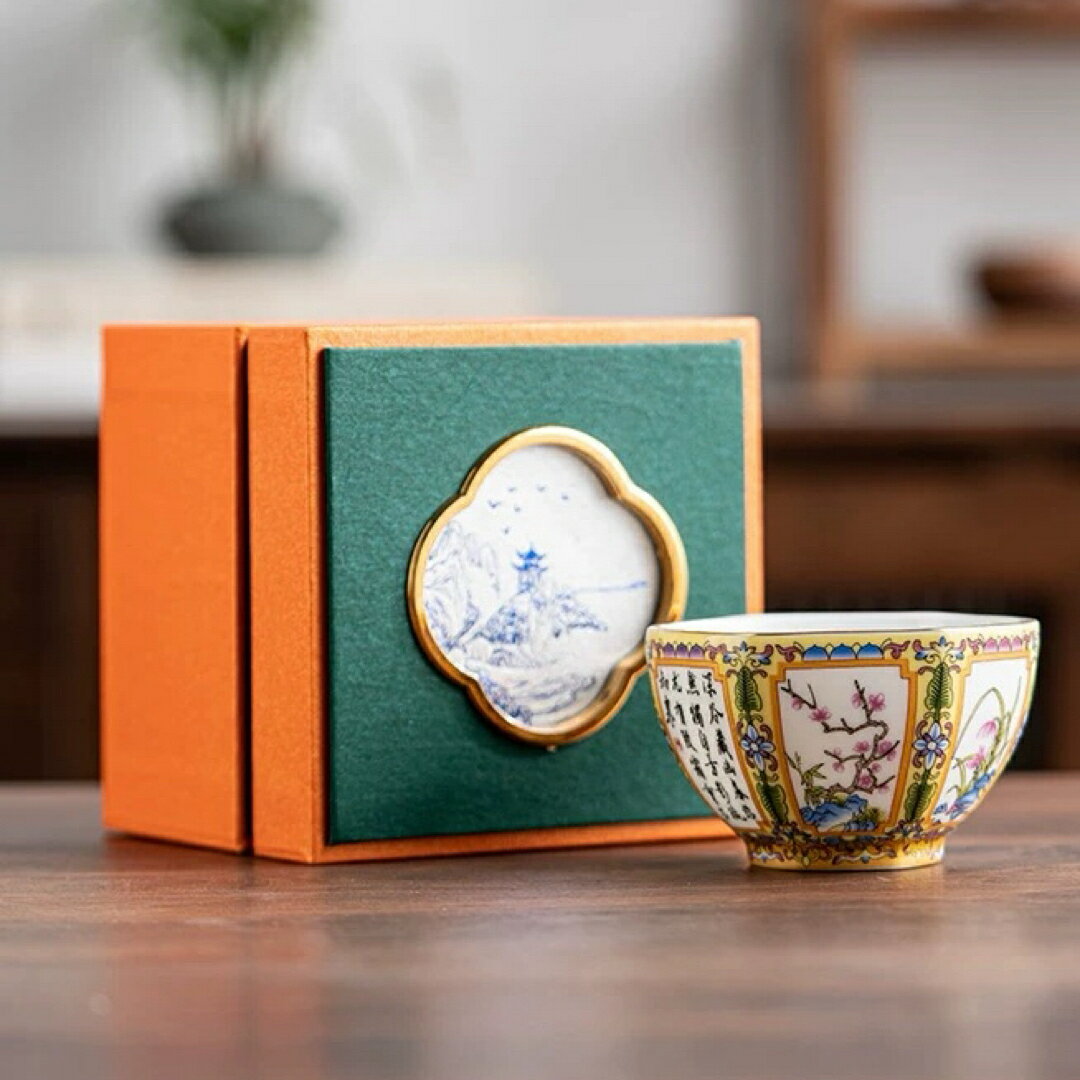 A034928琺瑯彩 湯呑み 湯飲み 1客セット 茶碗 おしゃれ茶具 茶器食器 業務用 飲食店