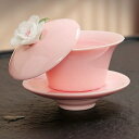 A034931蓋碗 茶杯セット 茶器 三才碗 立体花柄 耐熱 陶磁器製の中国茶器 1客