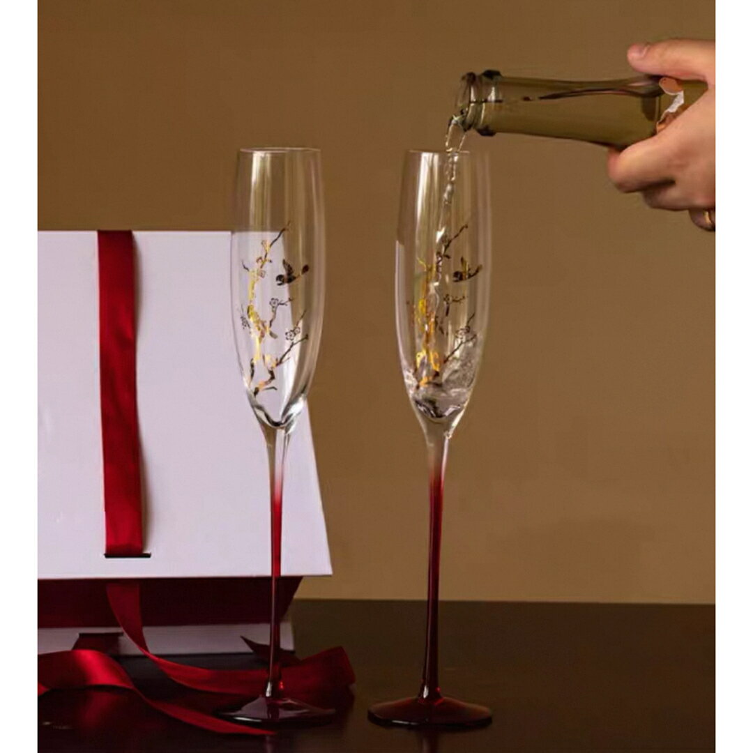 a062918ゴールドバード シャンパングラス ペアセット|エレガントなグラデーションデザイン