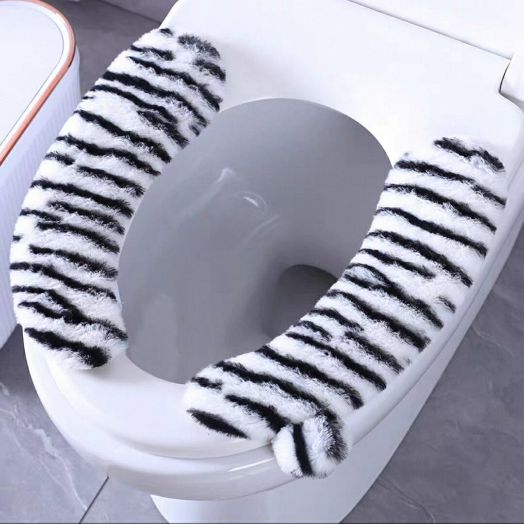 a062948ふわふわシマシマ便座カバー 洗えるトイレカバー 取り付け簡単 動物虎トイレ用品