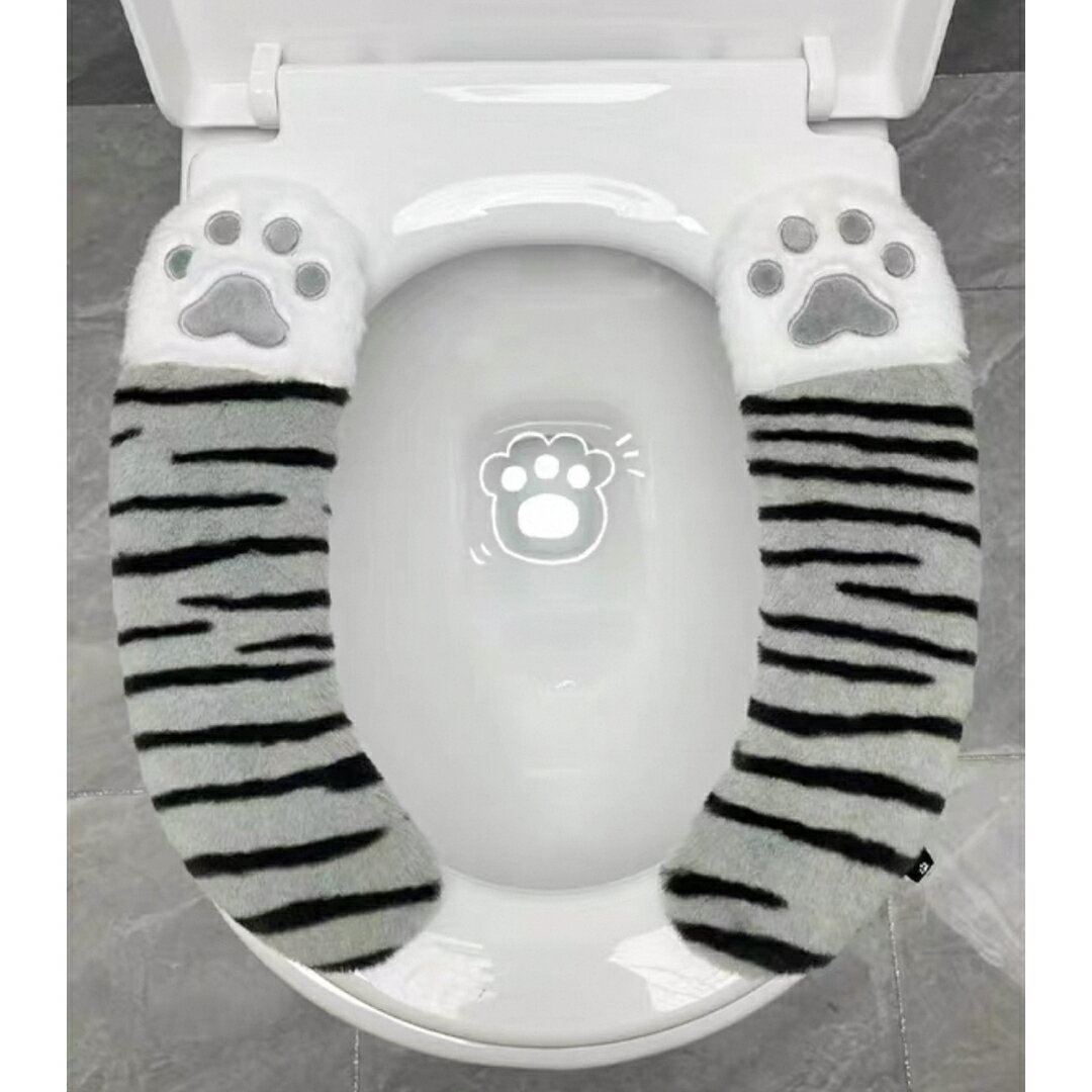 a062953ふわふわ猫肉球便座カバー 洗えるトイレカバー 取り付け簡単 かわいいトイレグッズ