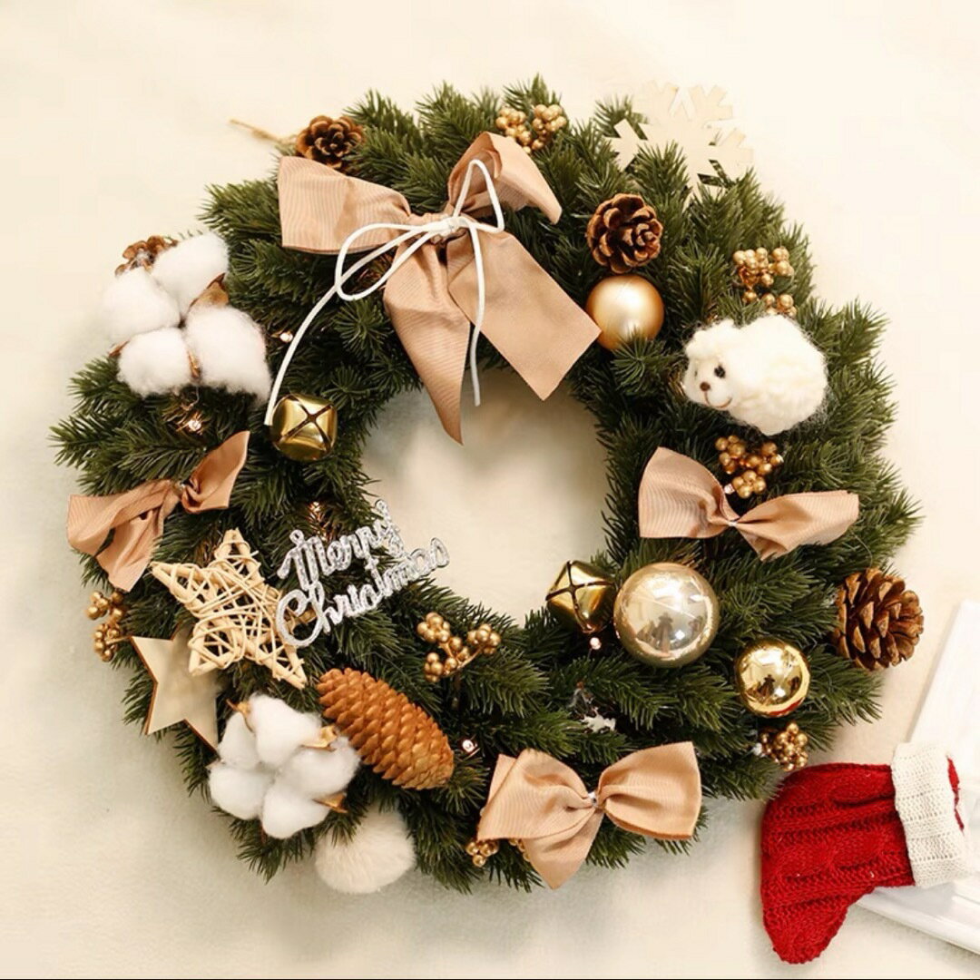 a063198クリスマスリース クリスマススワッグ 壁飾り 人工造花 デラックスリース