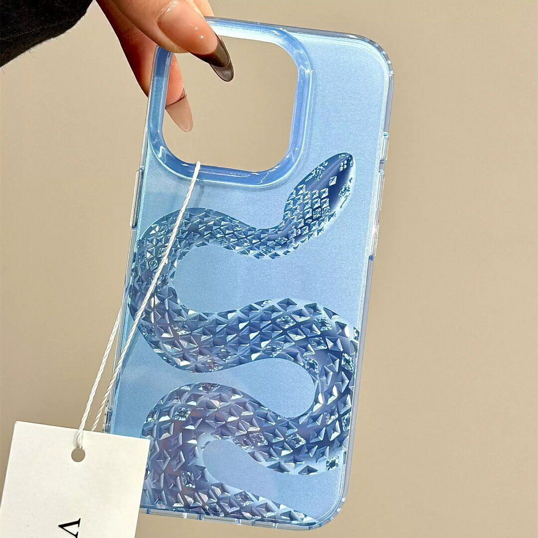 a063330スネークスタッズデザイン iPhoneケース ブルー ヘビ柄 クール 全機種対応