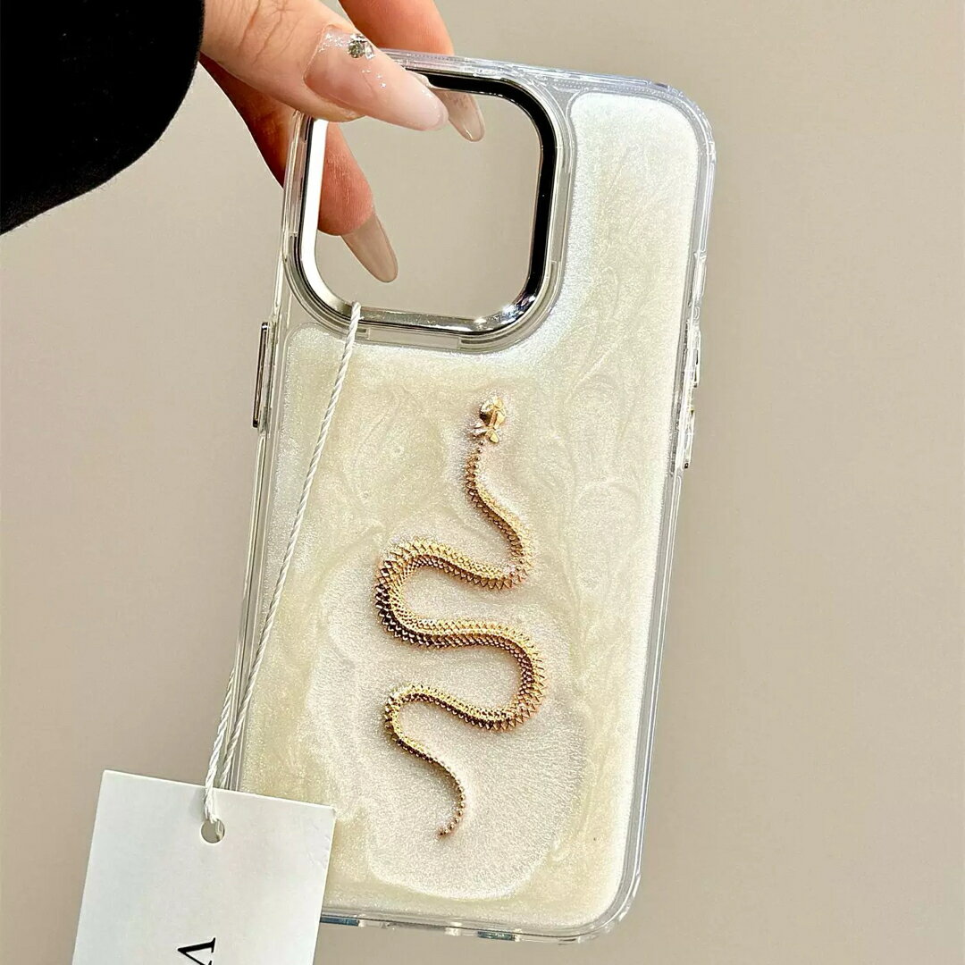 a063339スネークモチーフ iPhoneケース クリア＆立体蛇デザイン高級感 全機種対応