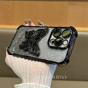 a063355iPhoneケース キラキラグリッターブラックバタフライ 立体デザイン全機種対応