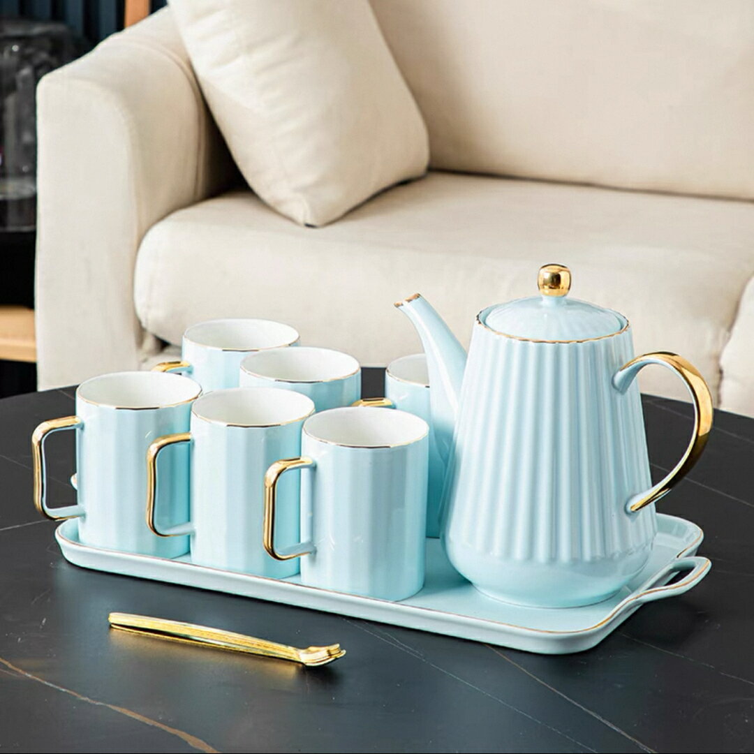 a063400ティーカップセット 7点セット トレイ付き ゴールドハンドル高級感 食器セット