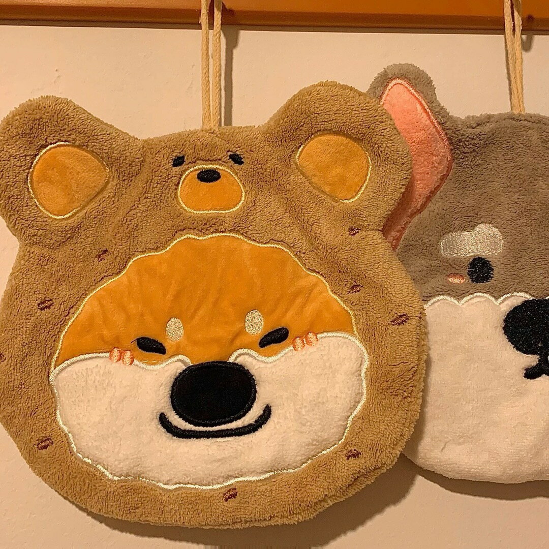 a063480ループタオル ループ付き ハンドタオル かわいい 柴犬バスルーム 吸水性