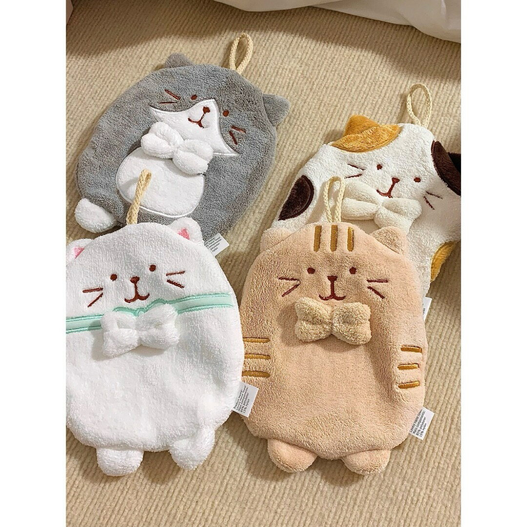 a063482ループタオル ループ付き ハンドタオル かわいい ネコ猫 バスルーム 吸水性