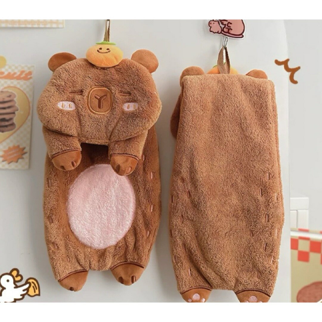 a063565ループタオル ループ付き ハンドタオル かわいい カピバラ バスルーム 吸水性