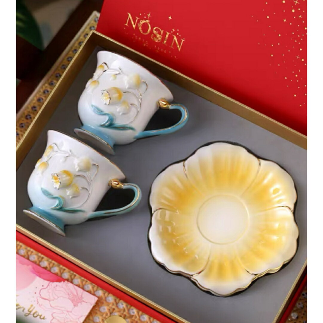 a063906花柄ティー・コーヒーカップセット カップ&ソーサー2客セット 陶磁器ティーセット