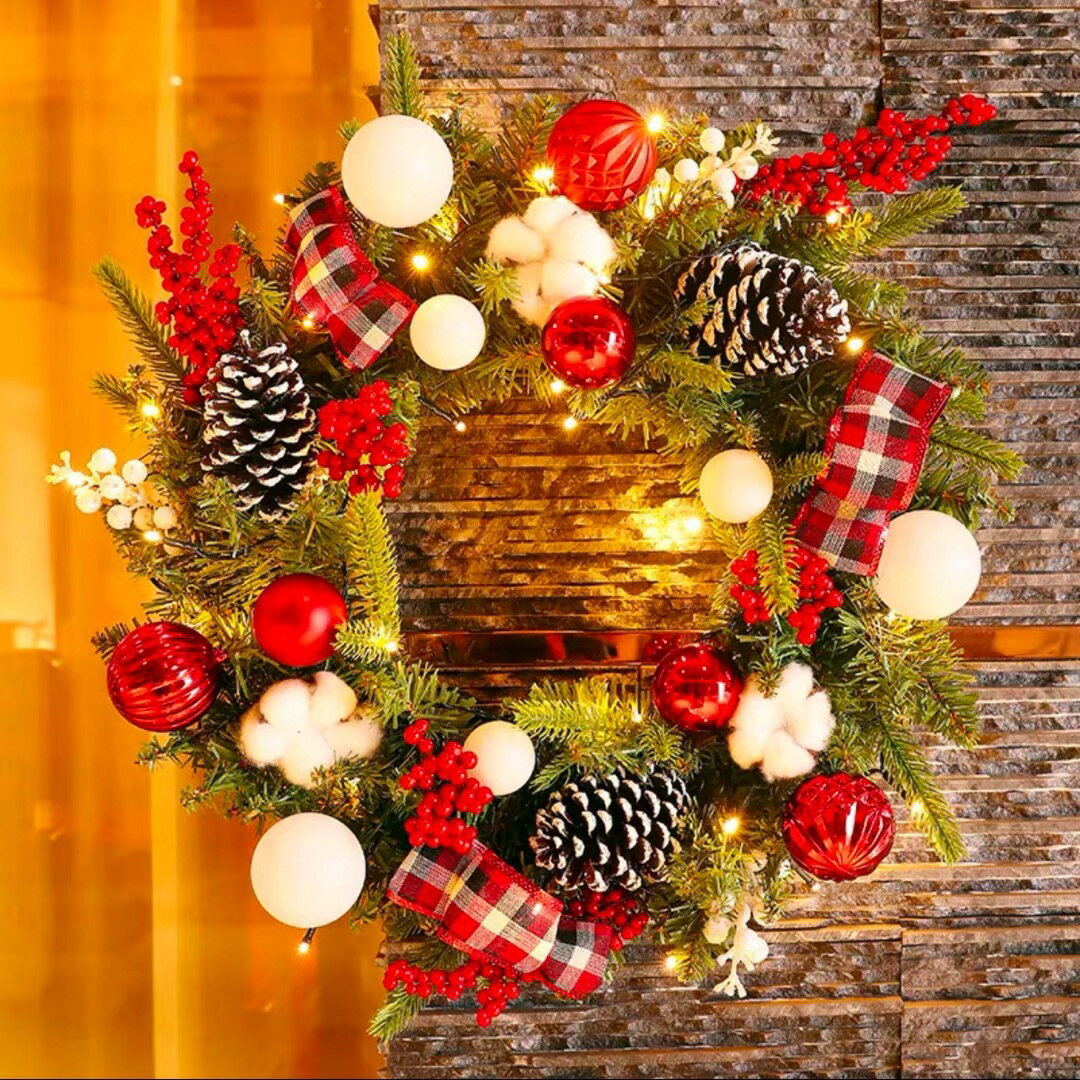a063988クリスマスリース クリスマススワッグ 壁飾り 人工造花 デラックスリース