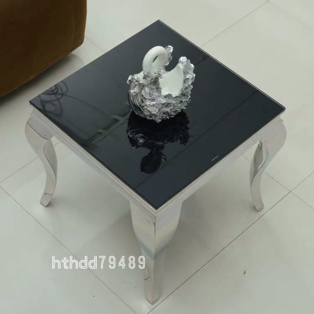 高級ガラスベッドサイドテーブル 置台 ナイトテーブル アンティーク風 ソファーテーブル　幅60cm