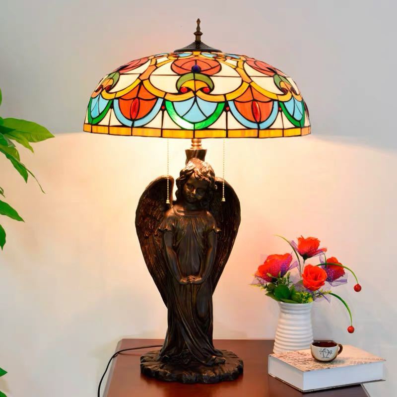A008397ステンドグラスランプ 卓上スタンド 豪華テーブルランプ 卓上照明 ガラス工芸スタンド