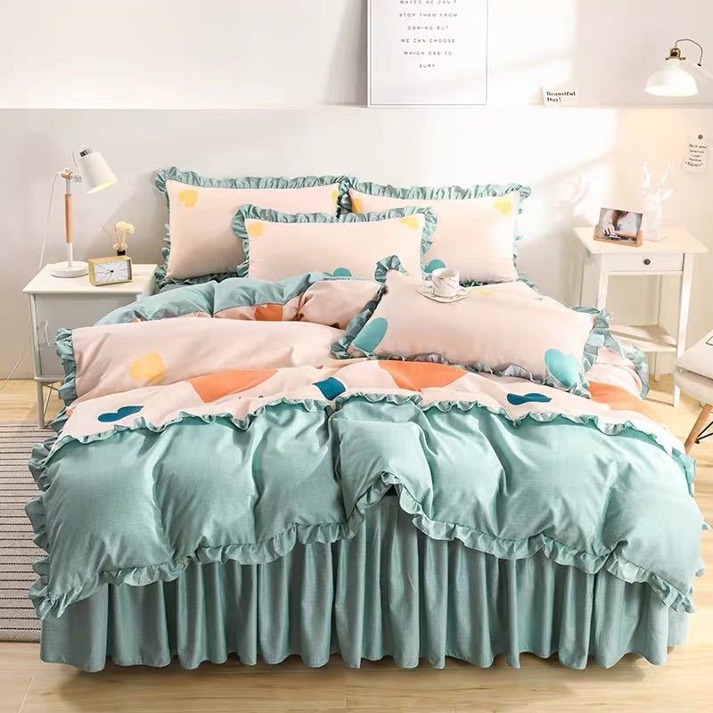 A017649ワイドダブル ベッド用品4点セット ．寝具 ボックスシーツ　枕カバー掛け布団カバー ベッドカバー