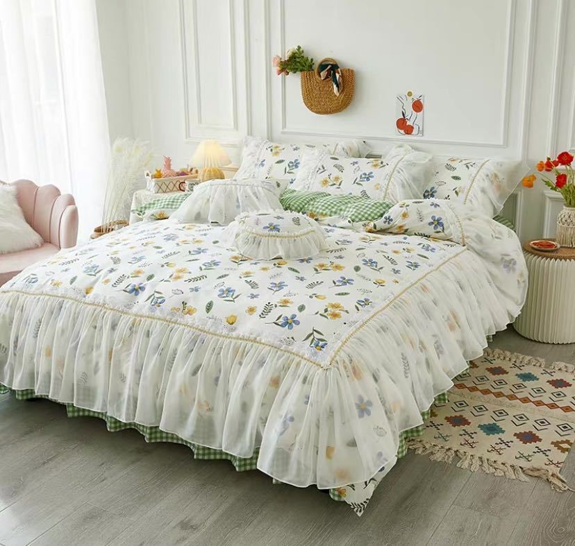 A019967ワイドダブル ベッド用品4点セット ．寝具 ボックスシーツ　枕カバー掛け布団カバー ベッドカバー