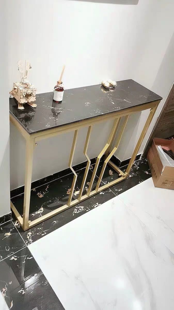 A035890高級サイドテーブル コンソールテーブル 玄関テーブル 花台 電話台 アンティーク調デザイン幅100cm 人造大理石 [2]