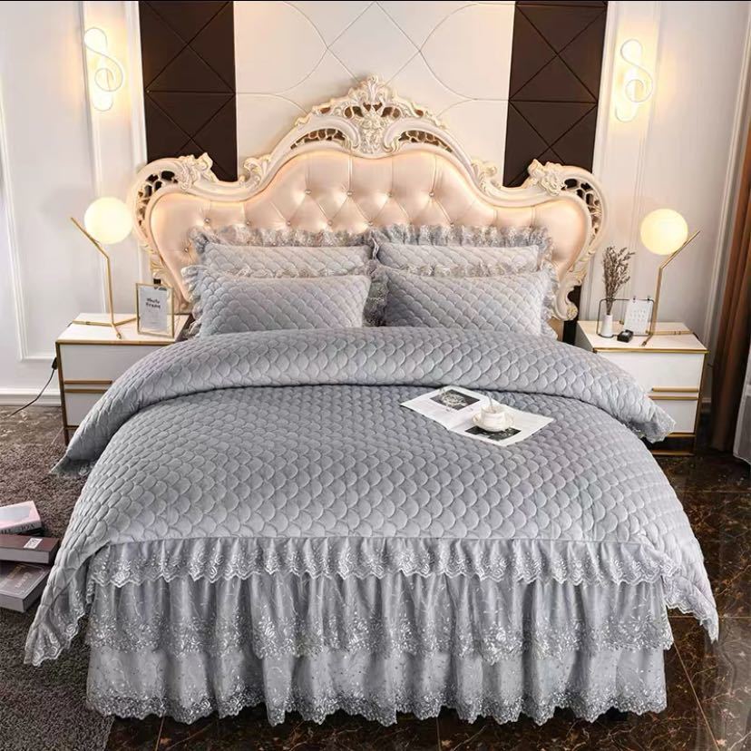 Bedding - A025968高級絨ワイドダブル ベッド用品4点セット 寝具 ボックスシーツ　枕カバー掛け布団カバー ベッドカバー