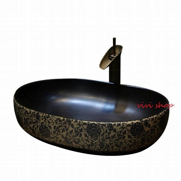 0121F170豪華洗面ボウルセット陶器洗面台 トイレ 手水鉢 手洗器 手洗い鉢 洗面器　蛇口 排水金具付き