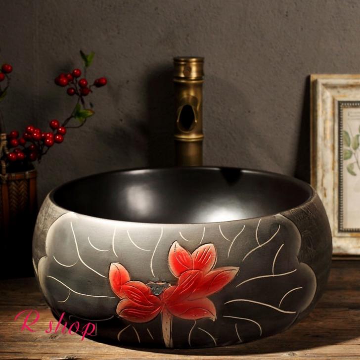 A014449高級洗面台 洗面ボウルセット 洗面ボール 陶器 手水鉢 手洗器 手洗い鉢 洗面器 蛇口 排水金具付