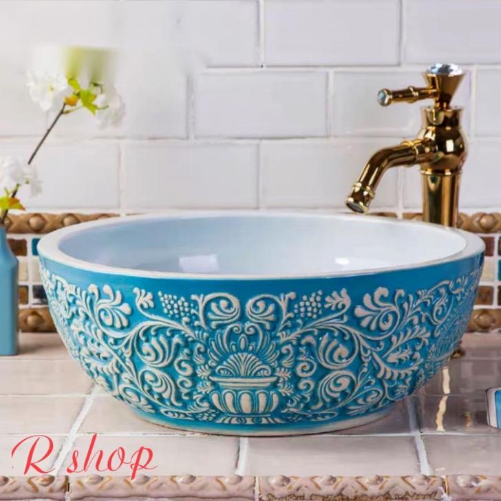 高級洗面台 洗面ボウルセット ．洗面ボール 陶器 手水鉢 ．手洗器 手洗い鉢 洗面器 蛇口 排水金具付き