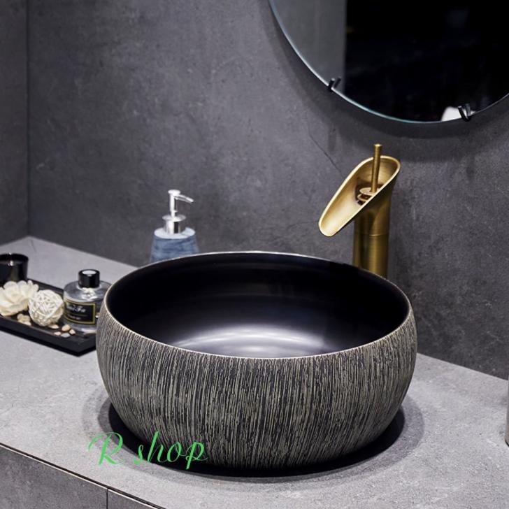 A016673高級洗面台 洗面ボウルセット 洗面ボール 陶器 手水鉢 ．手洗器 手洗い鉢 洗面器 蛇口 排水金具付き