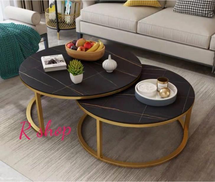 高級感 人造大理石ローテーブル リビングテーブル ガラスセンターテーブル サイドテーブル 2点セット