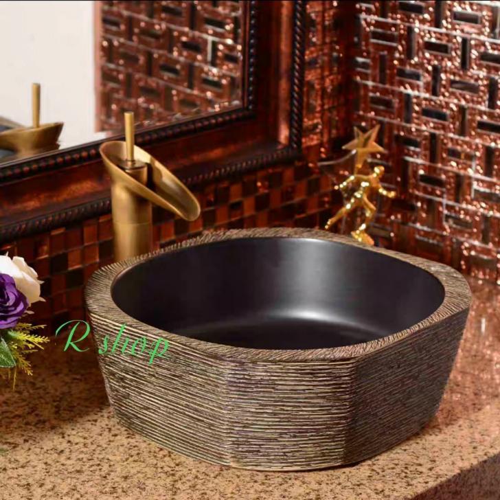 A010028高級洗面台 洗面ボウルセット ．洗面ボール 陶器 手水鉢 ．手洗器 手洗い鉢 洗面器 蛇口 排水金具付き