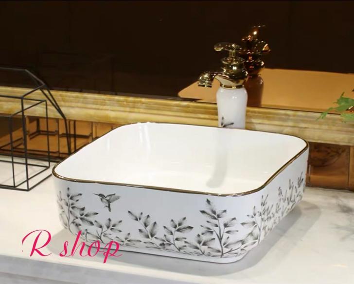 A043637高級洗面台 洗面ボウルセット 洗面ボール 陶器 手水鉢 ．手洗器 手洗い鉢 洗面器 蛇口 排水金具付き