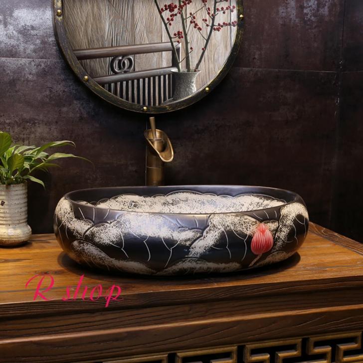 A048983高級洗面台 洗面ボウルセット 洗面ボール 陶器 手水鉢 ．手洗器 手洗い鉢 洗面器 蛇口 排水金具付きのサムネイル