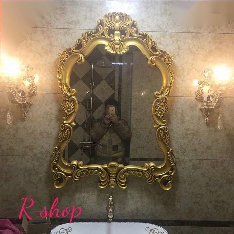 大型ミラー 吊鏡 壁掛け鏡 .壁掛けミラー 豪華ウォールミラ 高級豪華鏡 アンティーク調 80x110cm [3]