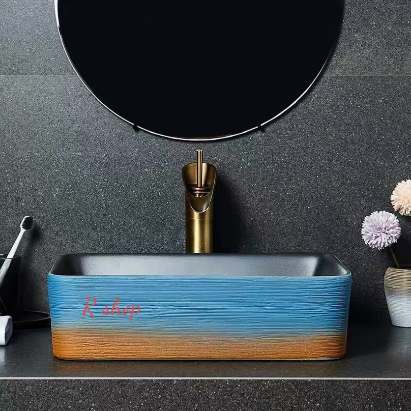 A016789置き型洗面ボウルセット ．手洗い器 デザイン 陶磁器 手洗い鉢 洗面台 蛇口 排水ホース付き
