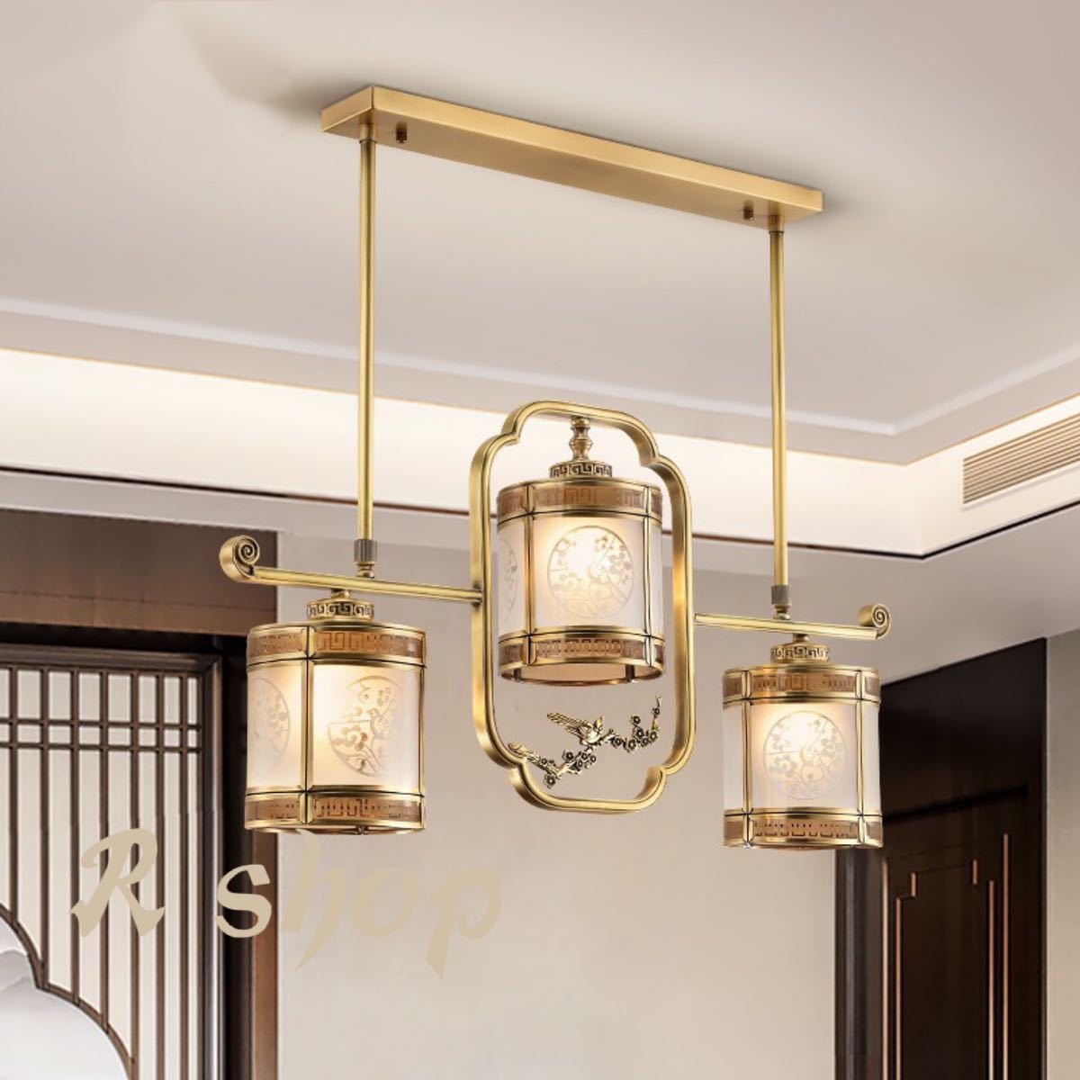 A059934全銅ペンダントライト．洋風照明　シャンデリア　北欧デザイン シーリングライト不可 高級天井照明 3灯 電源直結タイプ