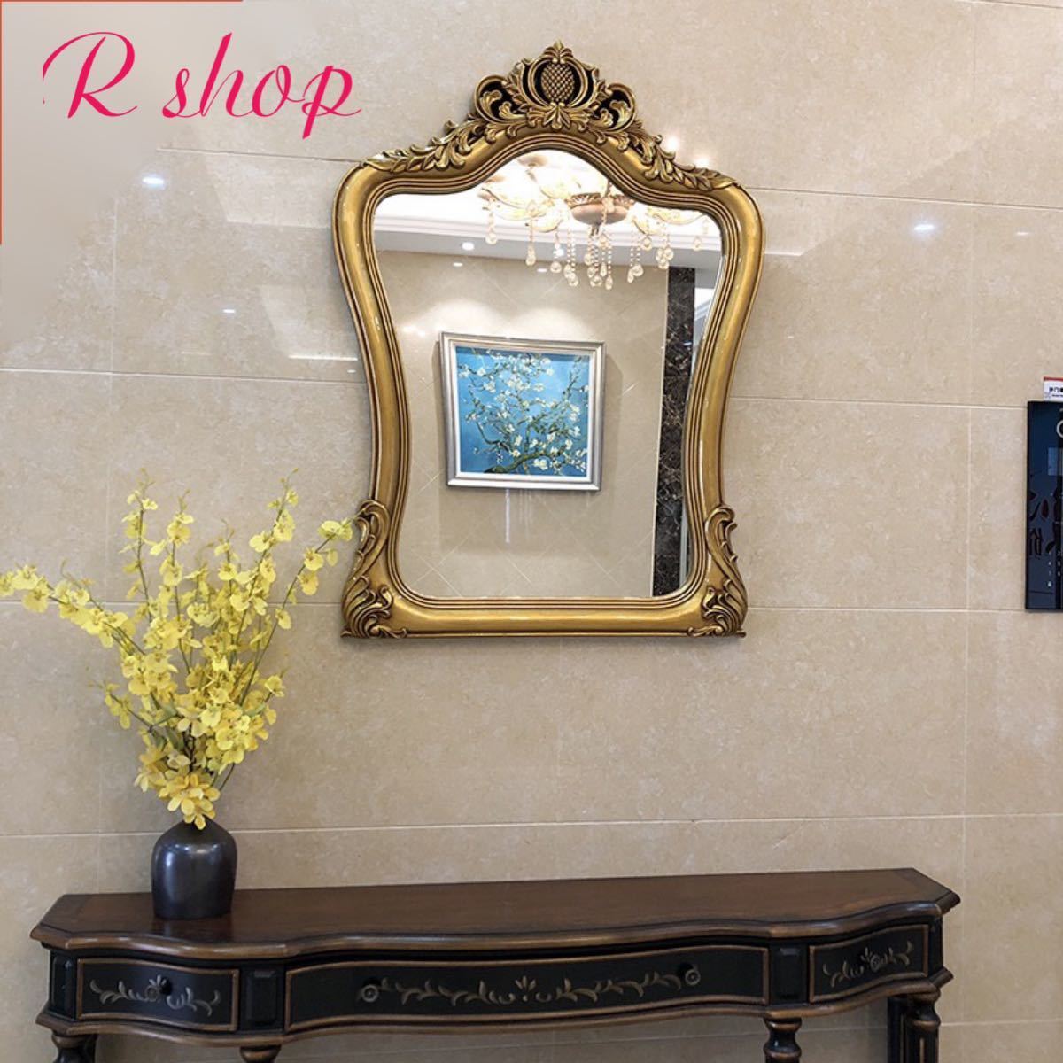 A011263大型ミラー吊鏡 壁掛け鏡 .壁掛けミラー 豪華ウォールミラ 高級豪華鏡 アンティーク調 80x109cm サイズオーダー可能 [2]